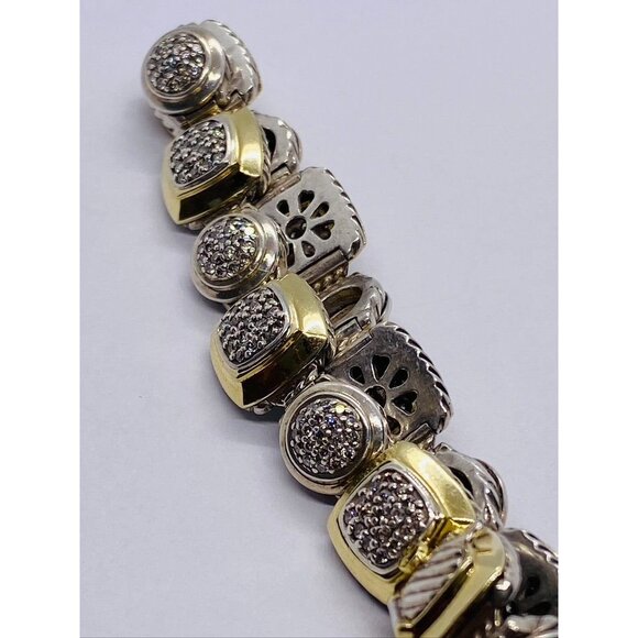 David Yurman Sterling Silver and 18k Yellow Gold Albion Station Diamond Bracelet - Picture 6 of 14